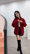 New 2023 women's autumn and winter long-sleeved knitted red top Item Picture